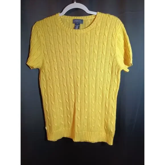 Jones NewYork Signature Butter Yellow Med Short Sleeve Sweater Mercerized Cotton - Picture 4 of 4